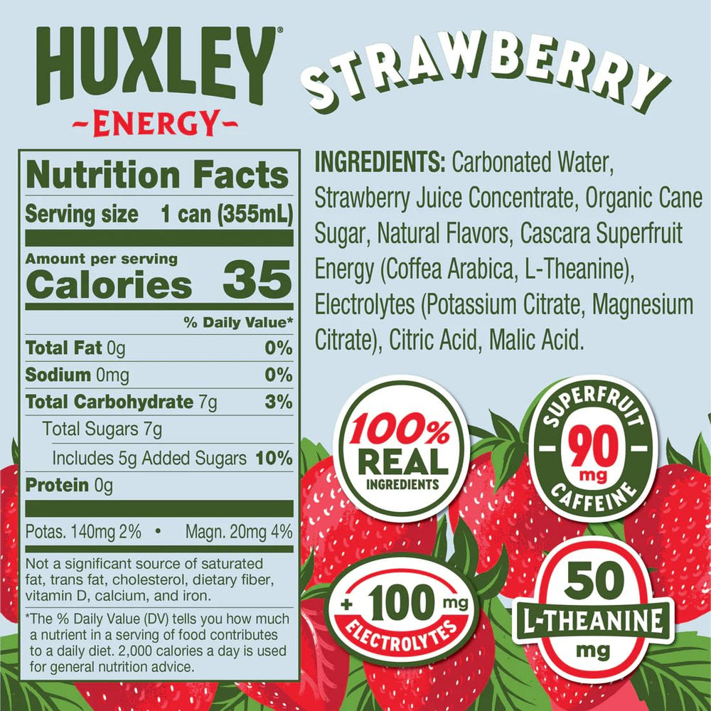 Close-up of strawberry juice splash and light foam highlighting Huxley natural flavor