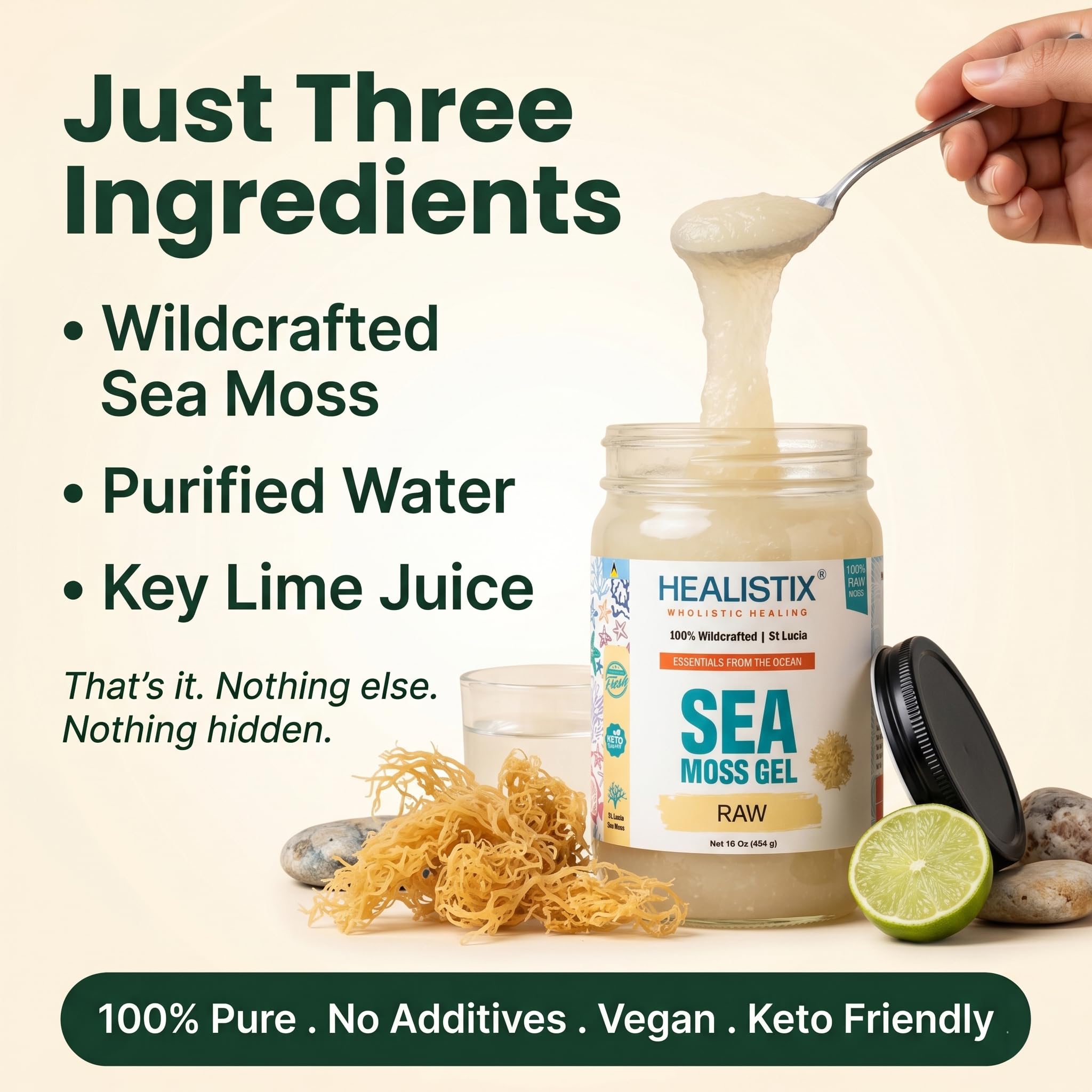 HX HEALISTIX open jar with spoon demonstrating easy scoopability benefit