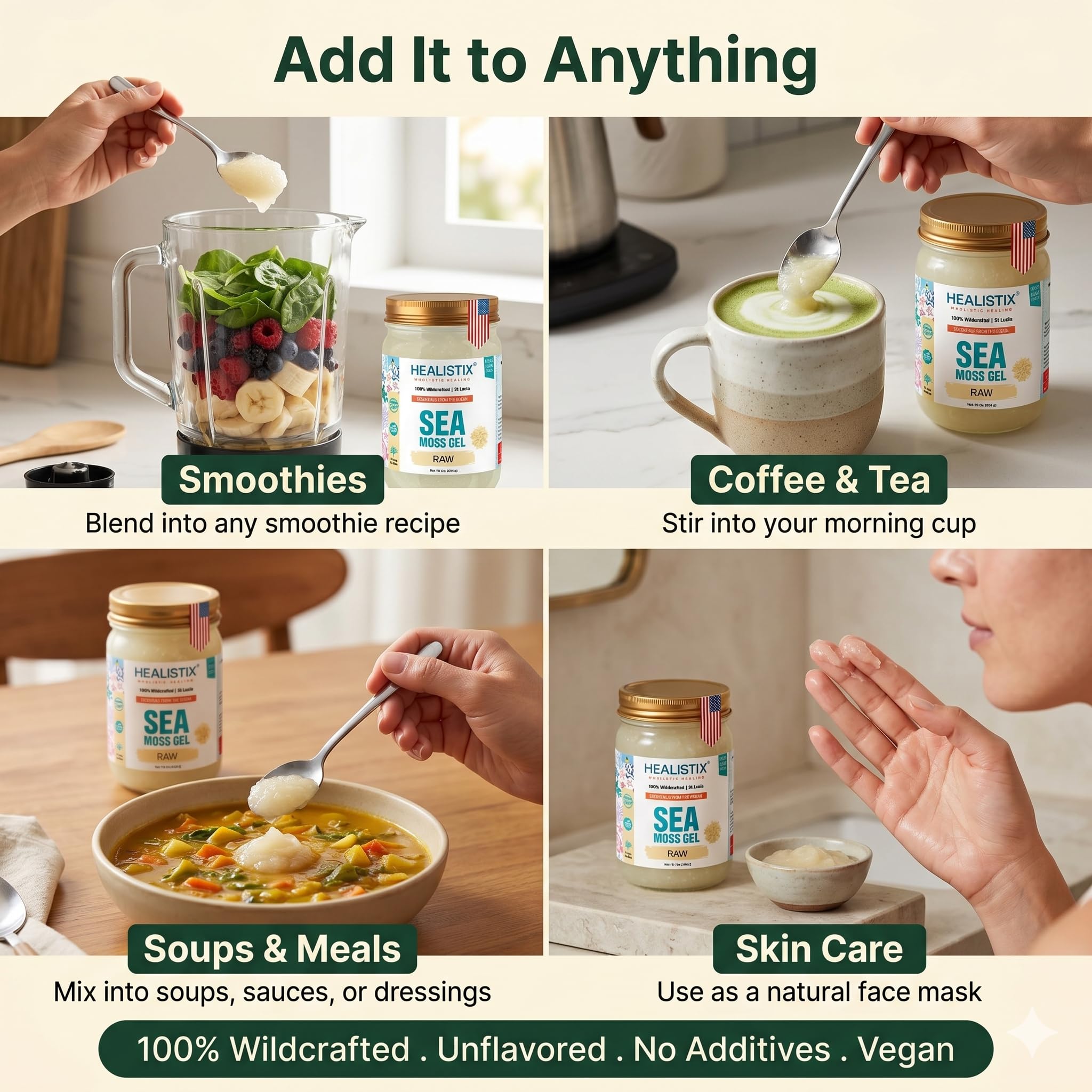HX HEALISTIX jar beside a kitchen scale showing 16 oz size benefit