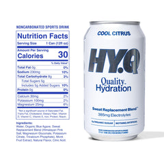 Close-up of HY.Q ingredients list highlighting natural citrus and minerals