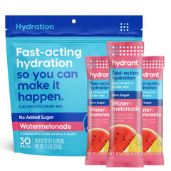 HYDRANT Watermelonade front packaging showing 30 stick packets and benefits