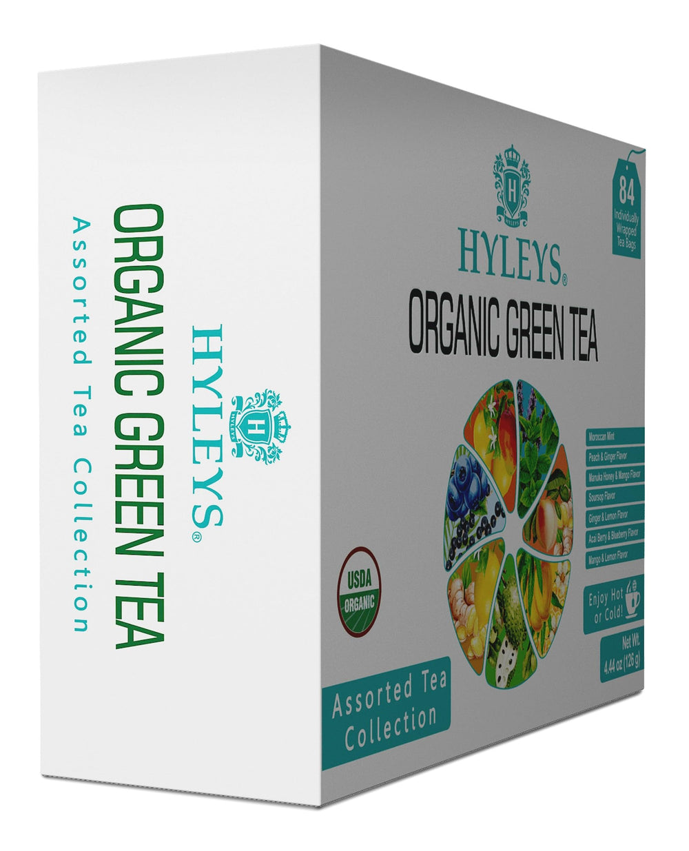 HYLEYS close-up of an individually wrapped tea bag sealing fresh aroma and convenience