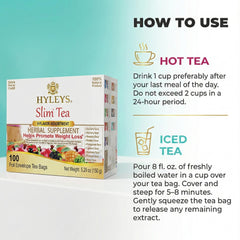 HYLEYS ingredient label detail highlighting green tea and senna for transparency