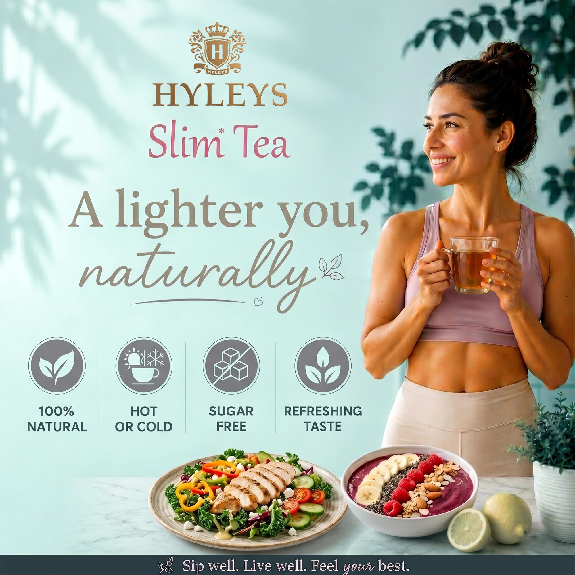 HYLEYS tea in an evening setting to show calming nightly routine benefits