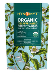 HYNTMYT front pouch showing decaffeinated organic green tea benefits