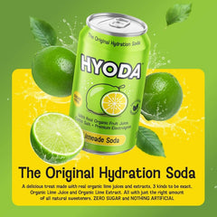 HYODA limeade side label detail highlighting organic lime and electrolyte facts