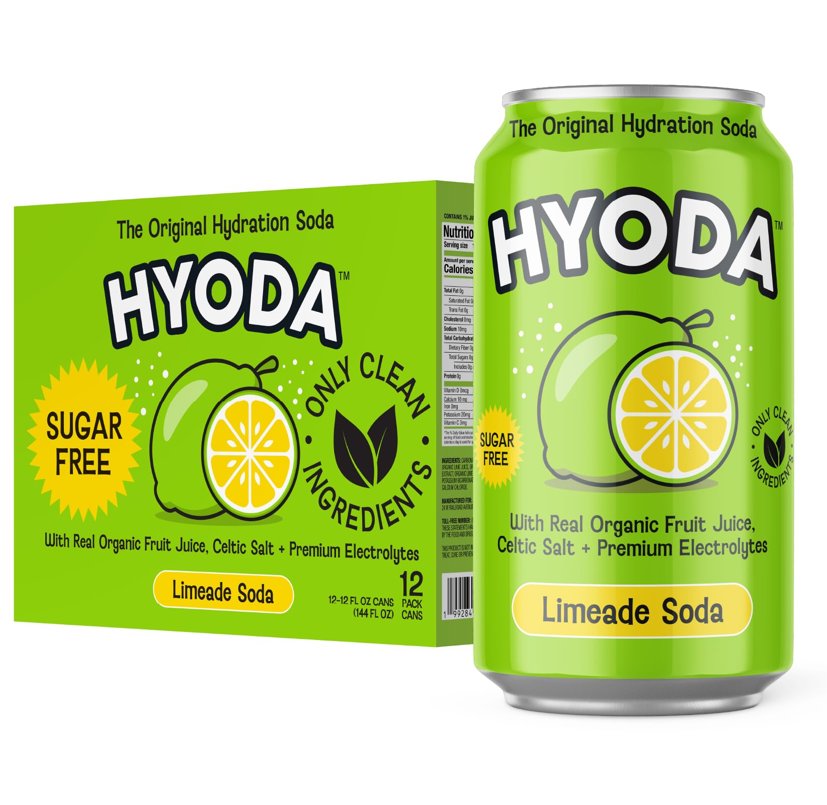 HYODA limeade front can showing bright lime branding and refreshing appeal