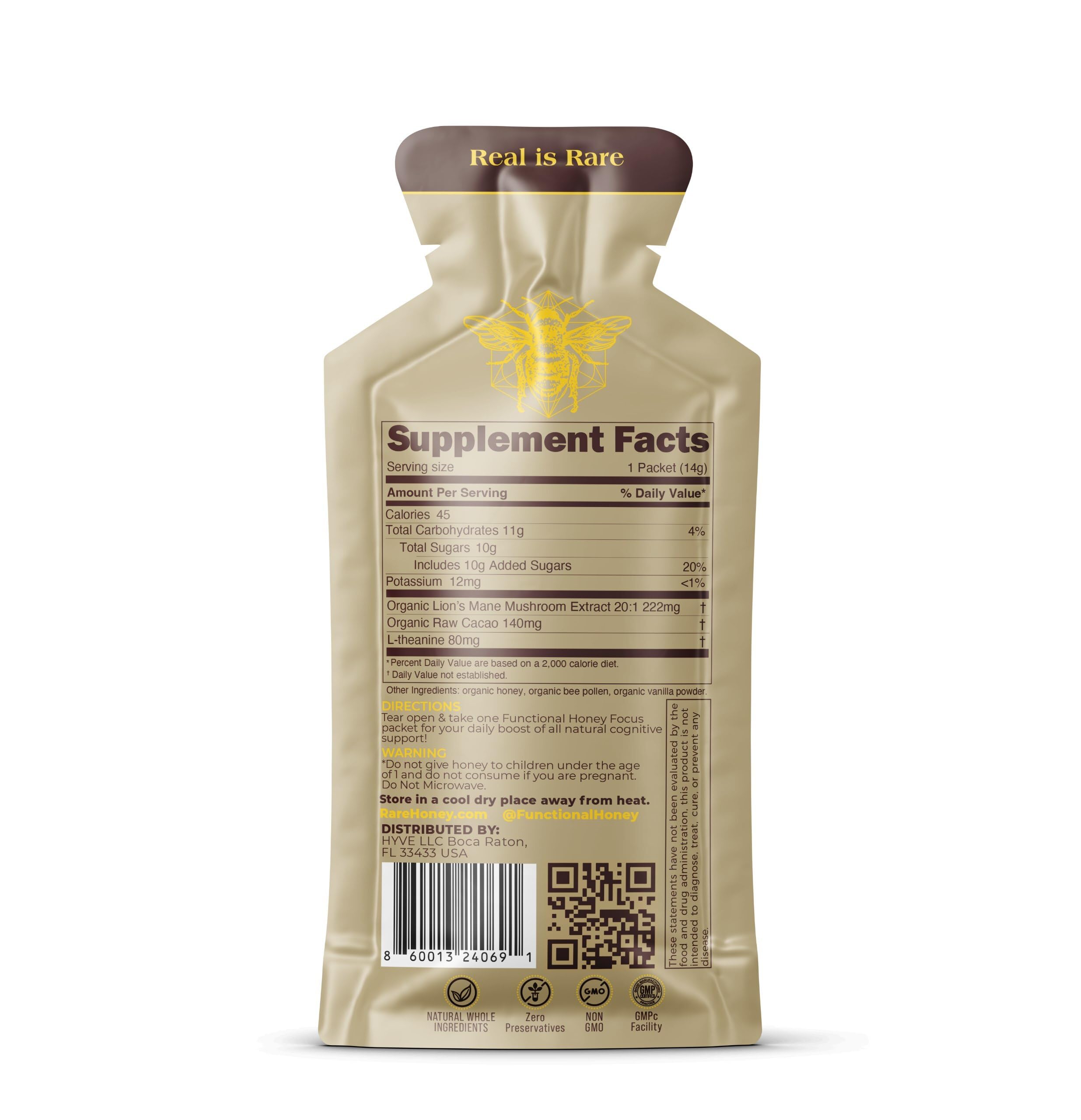 HYVE Mind label close-up showing ingredients and transparent sourcing