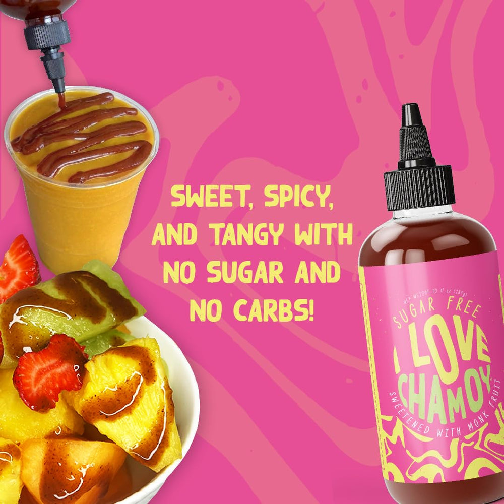 I Love Chamoy back label and nutrition facts highlighting sugar free, carb free benefits