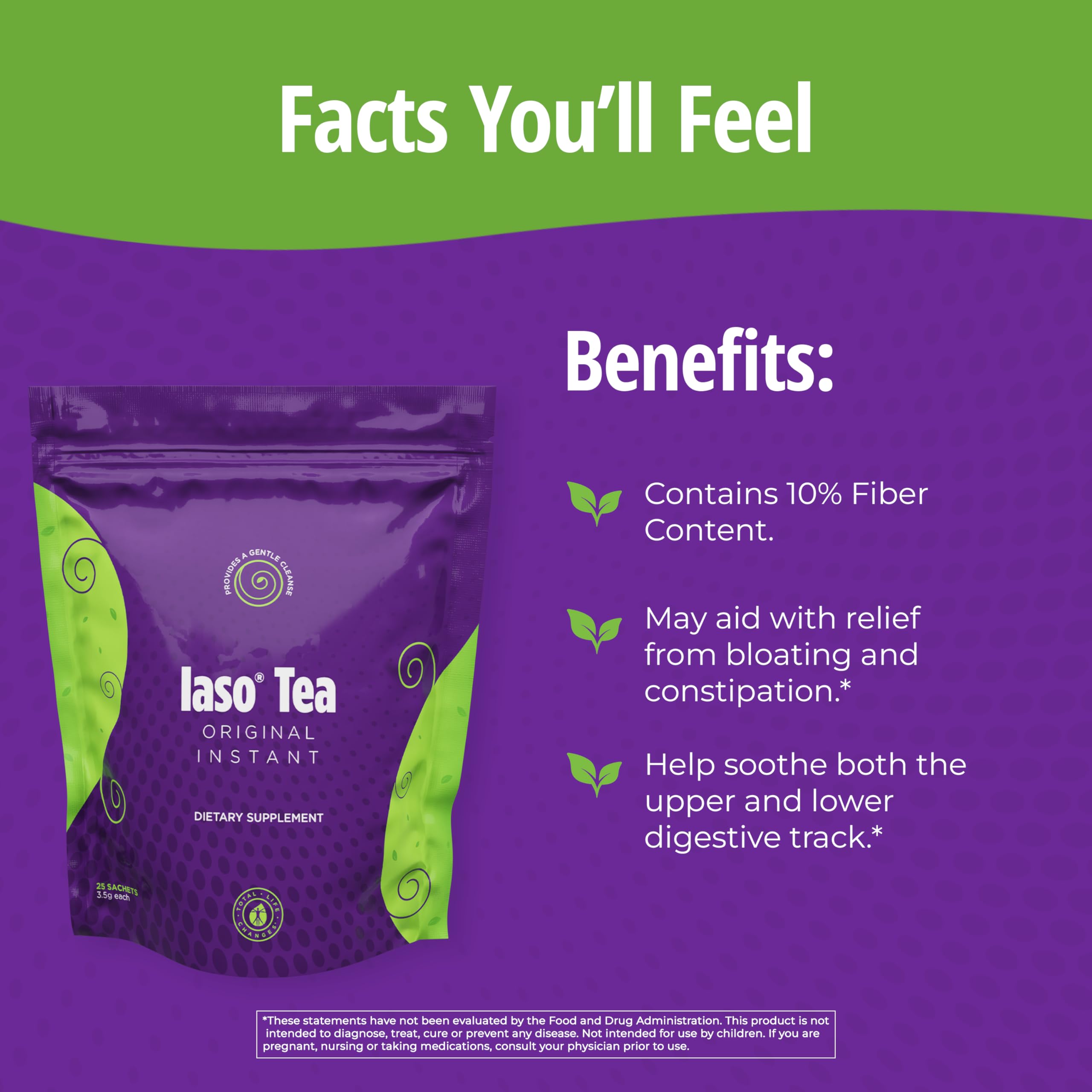 IASO sachet beside a standard mug showing true size and portioning