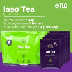 Pouring IASO sachet powder into a cup to show fast, on-the-go preparation