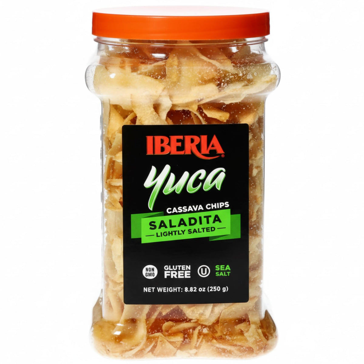 Iberia jar of cassava chips showing packaging and long-lasting freshness