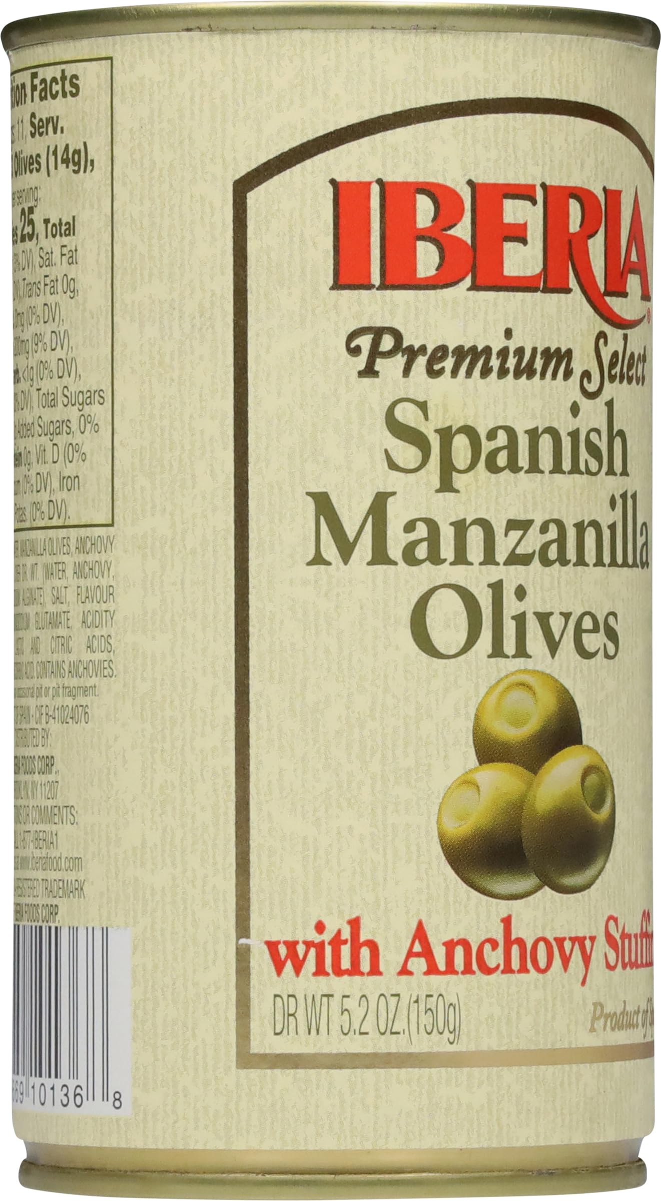 Iberia close-up of Manzanilla olive texture and anchovy filling, highlights firmness