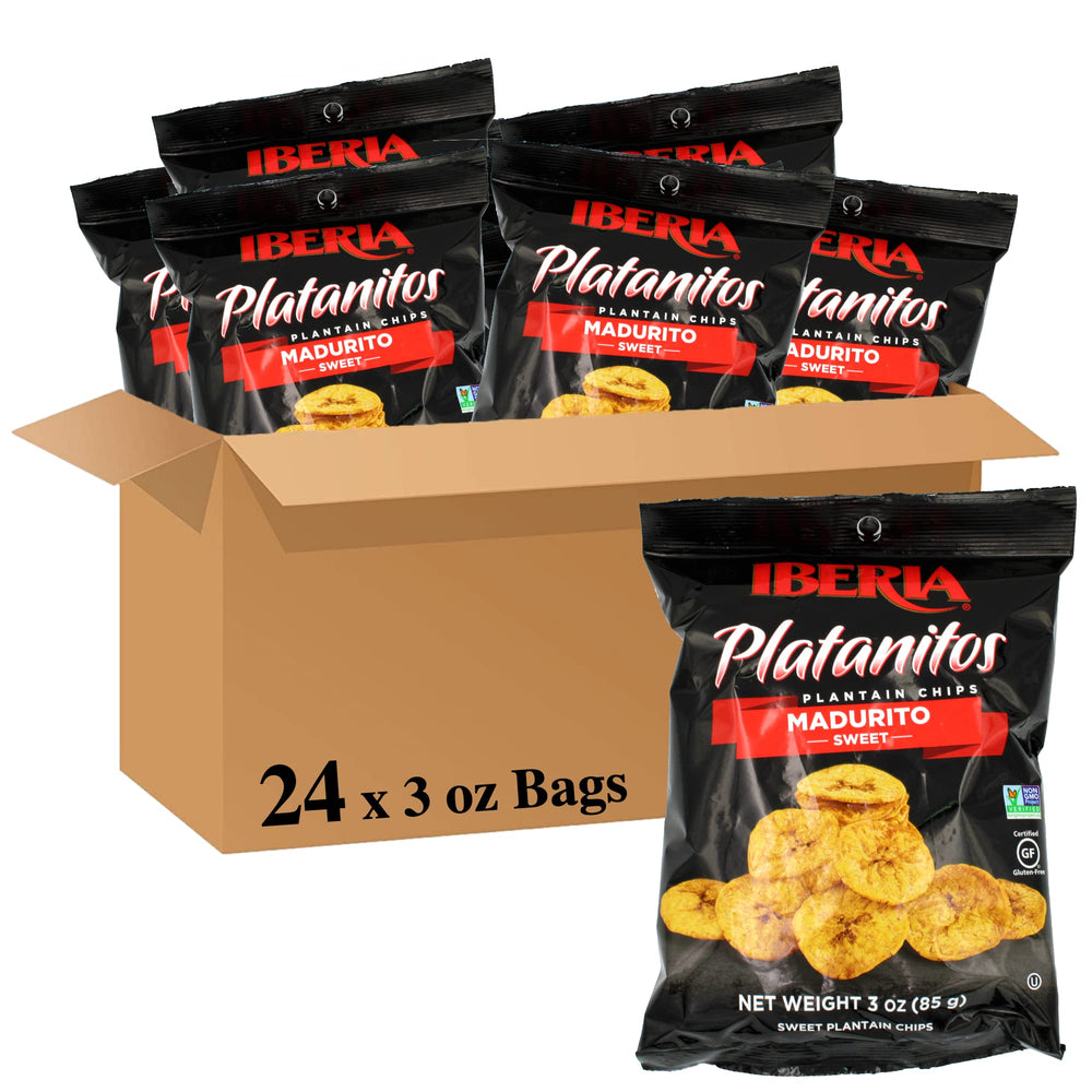 Iberia plantain chips front jar showing crisp slices and convenient packaging