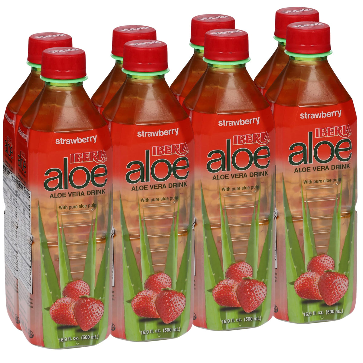 Iberia strawberry front packaging showing resealable bottle and label benefit