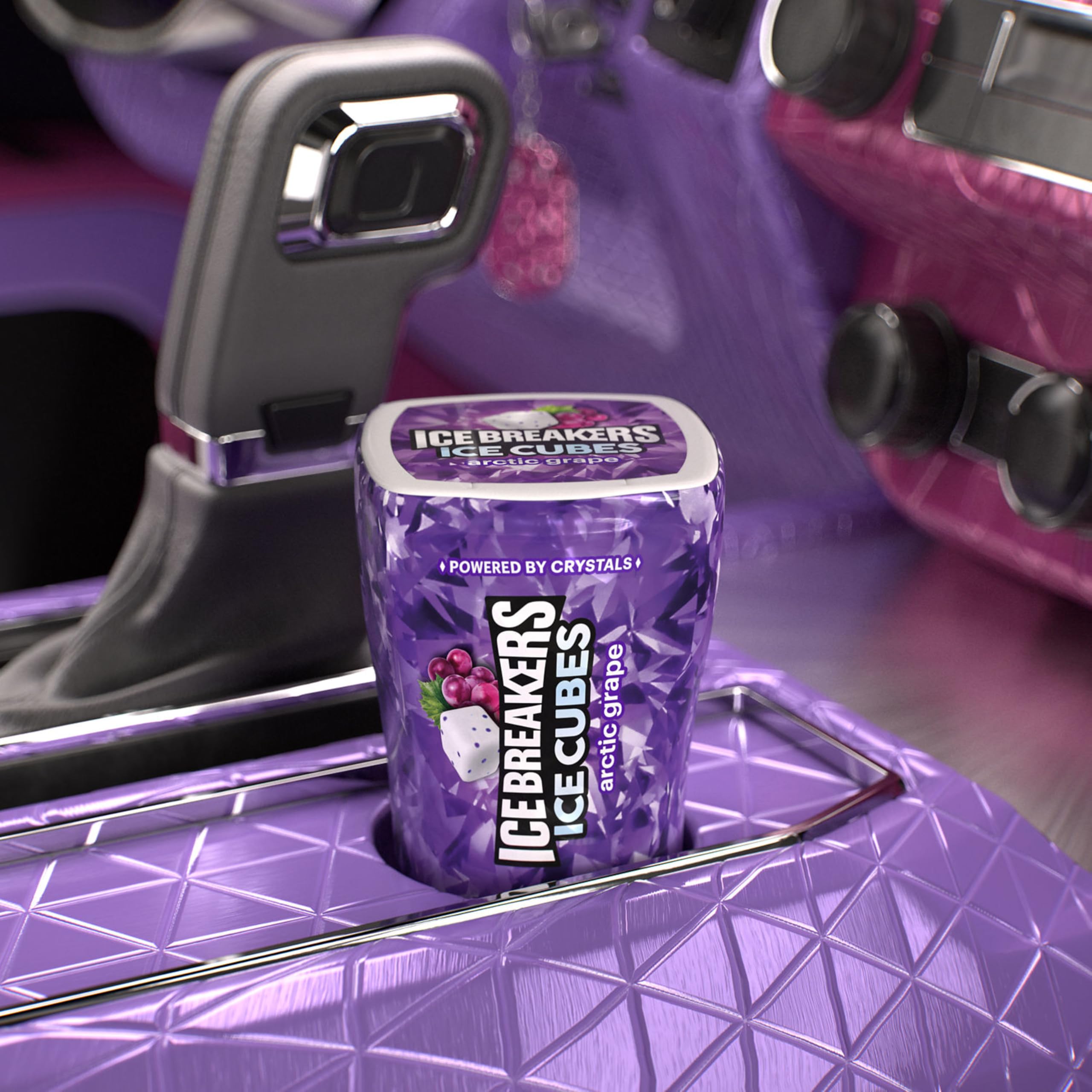 Ice Breakers bottle in car cup holder for convenient travel