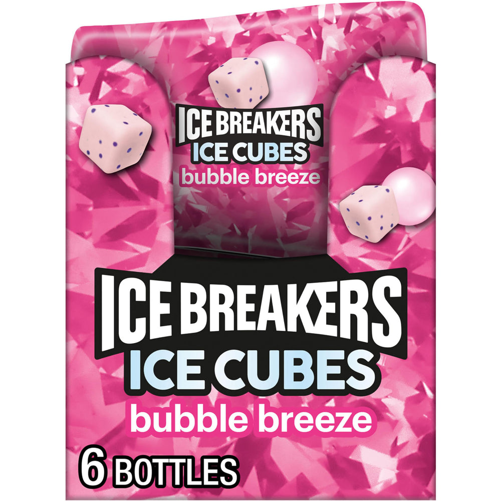 Ice Breakers front packaging showing six Bubble Breeze bottles and brand freshness