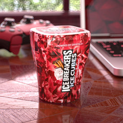 Ice Breakers bottle placed in car cup holder demonstrating travel convenience and fresh flavor benefit