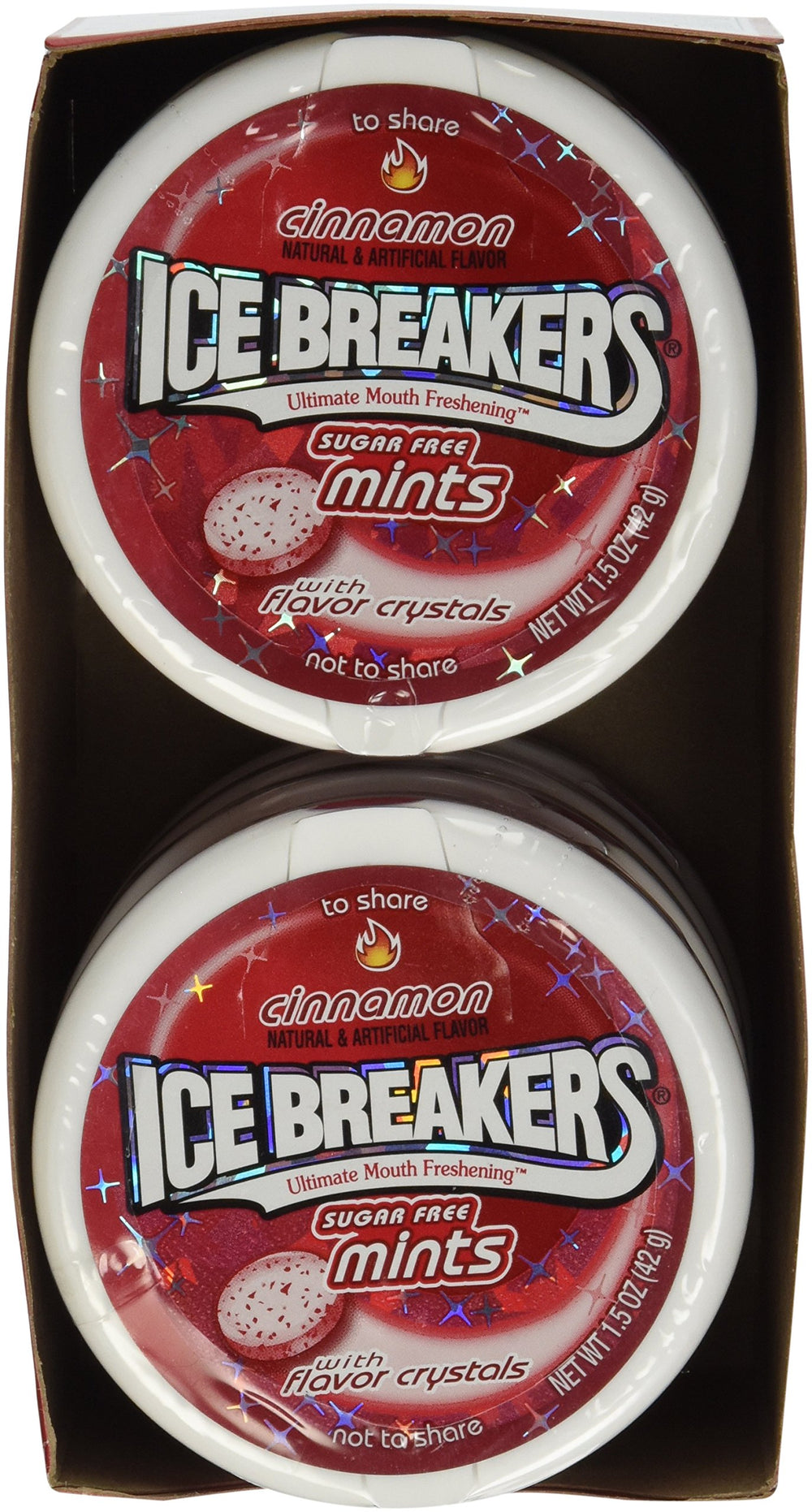 Ice Breakers close-up of cinnamon mints showing texture and strong flavor benefit