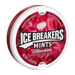 Ice Breakers cinnamon front packaging showing compact tin and brand for quick freshness