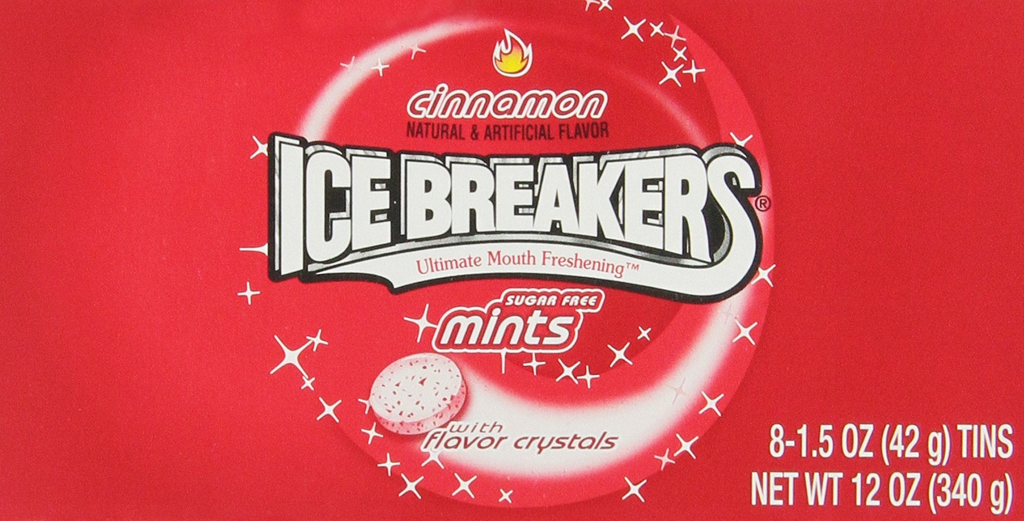 Ice Breakers cinnamon tin in travel bag showing brand and on-the-go breath refreshment