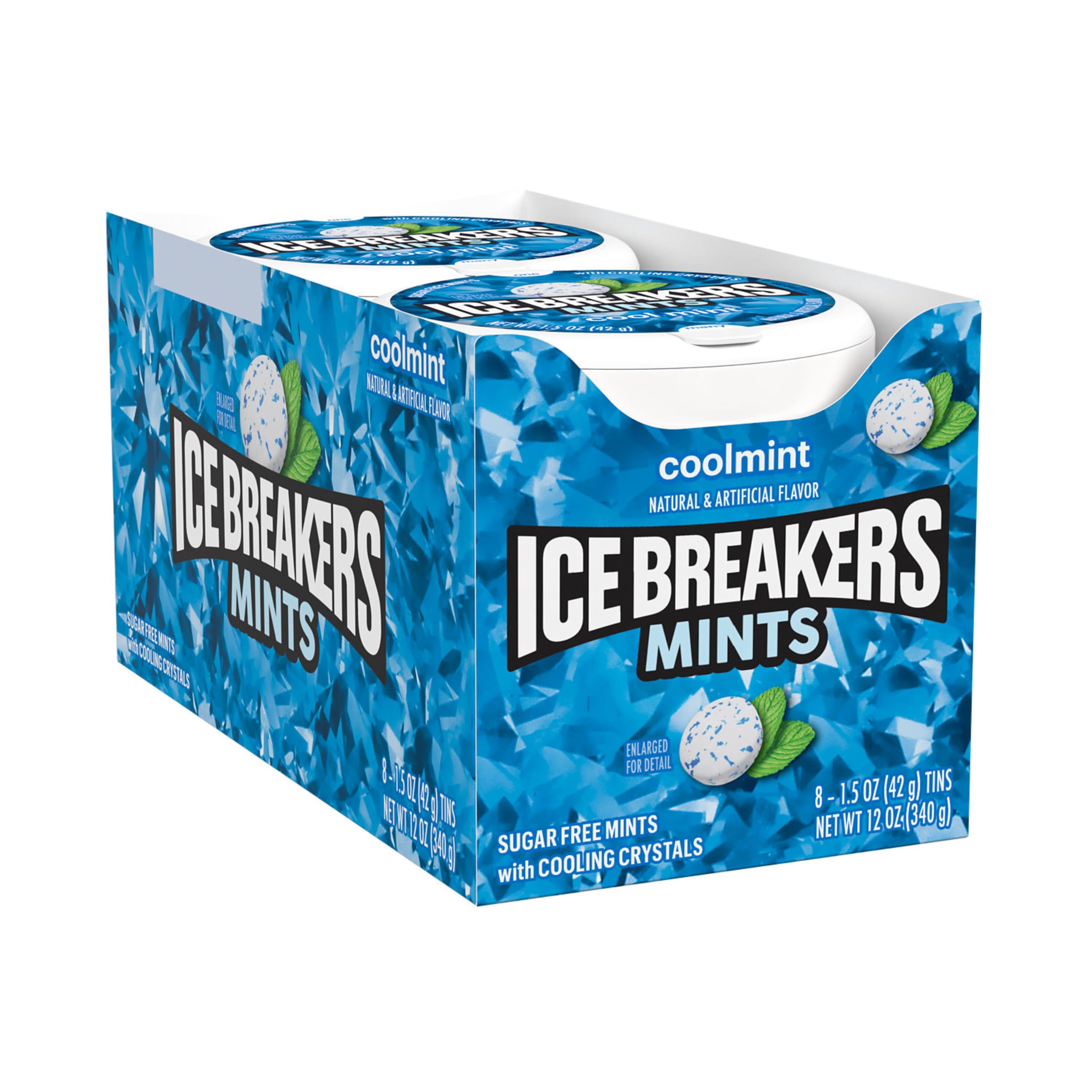 Ice Breakers coolmint close-up of mint crystals highlighting intense cooling effect