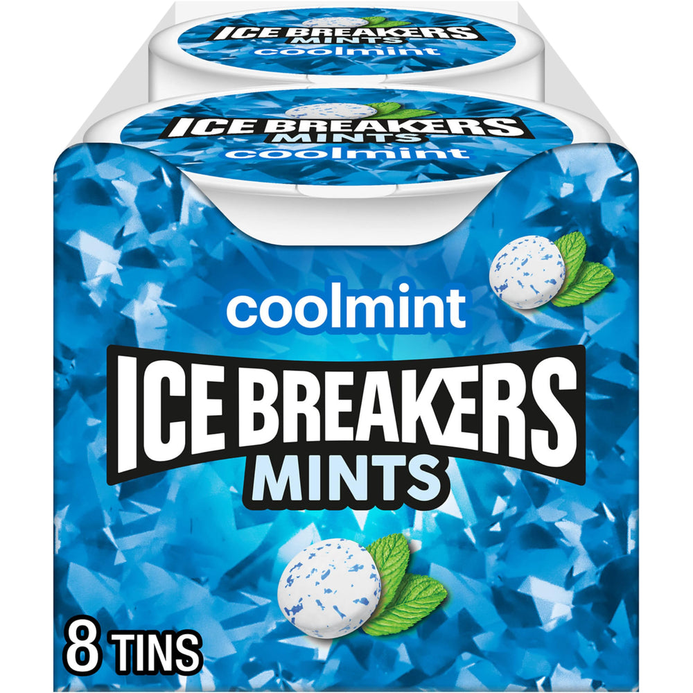 Ice Breakers coolmint front tin showing brand and compact design for easy carrying