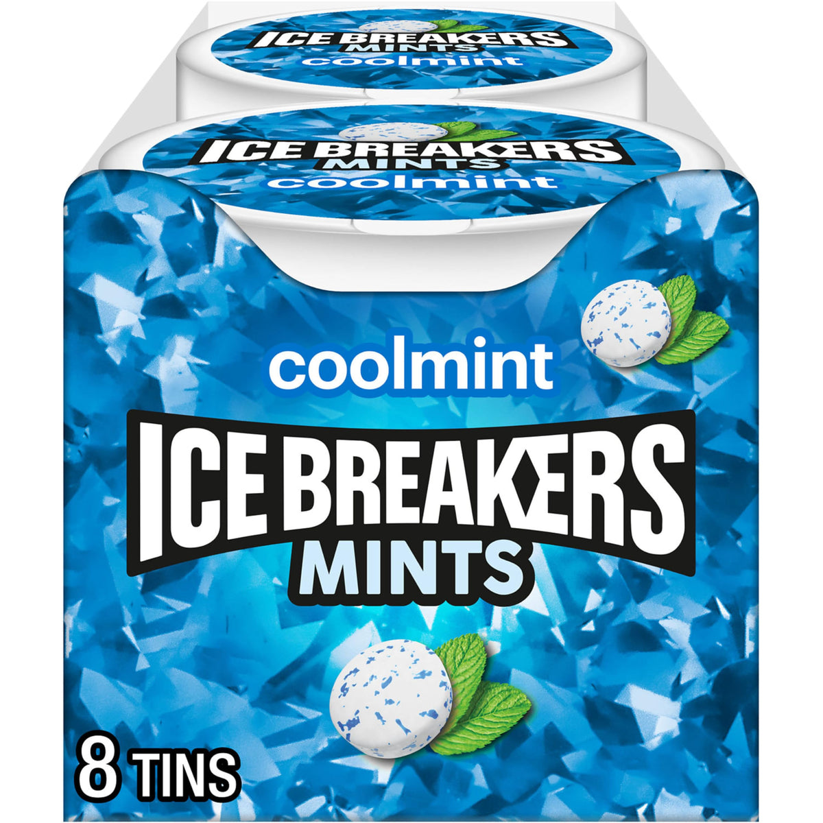 Ice Breakers coolmint front tin showing brand and compact design for easy carrying