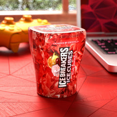 Close-up of Ice Breakers gum cube texture highlighting xylitol and long-lasting chew benefit