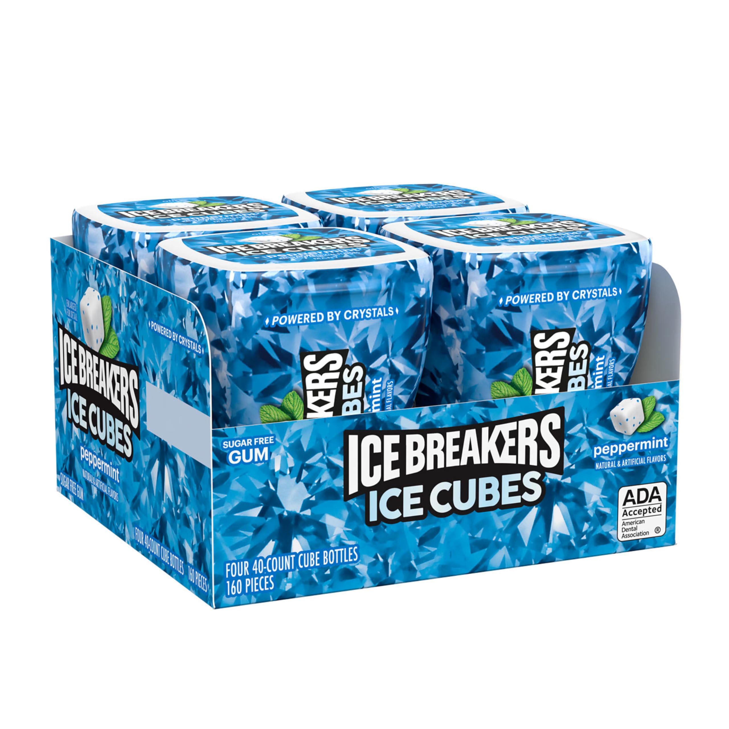 Ice Breakers open bottle with visible peppermint cubes for quick access and portability