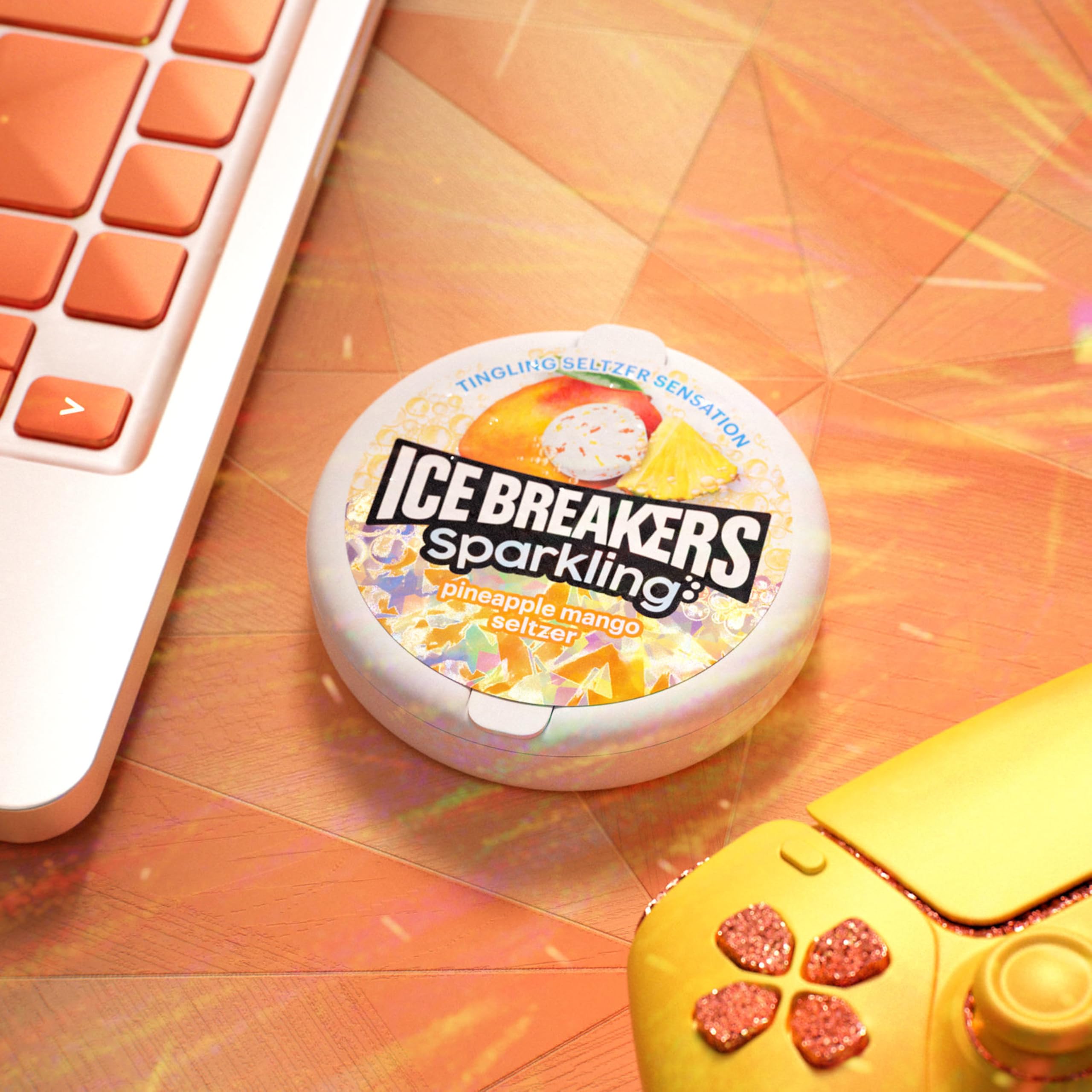 Ice Breakers tin beside a credit card for size comparison highlighting pocket-friendly convenience