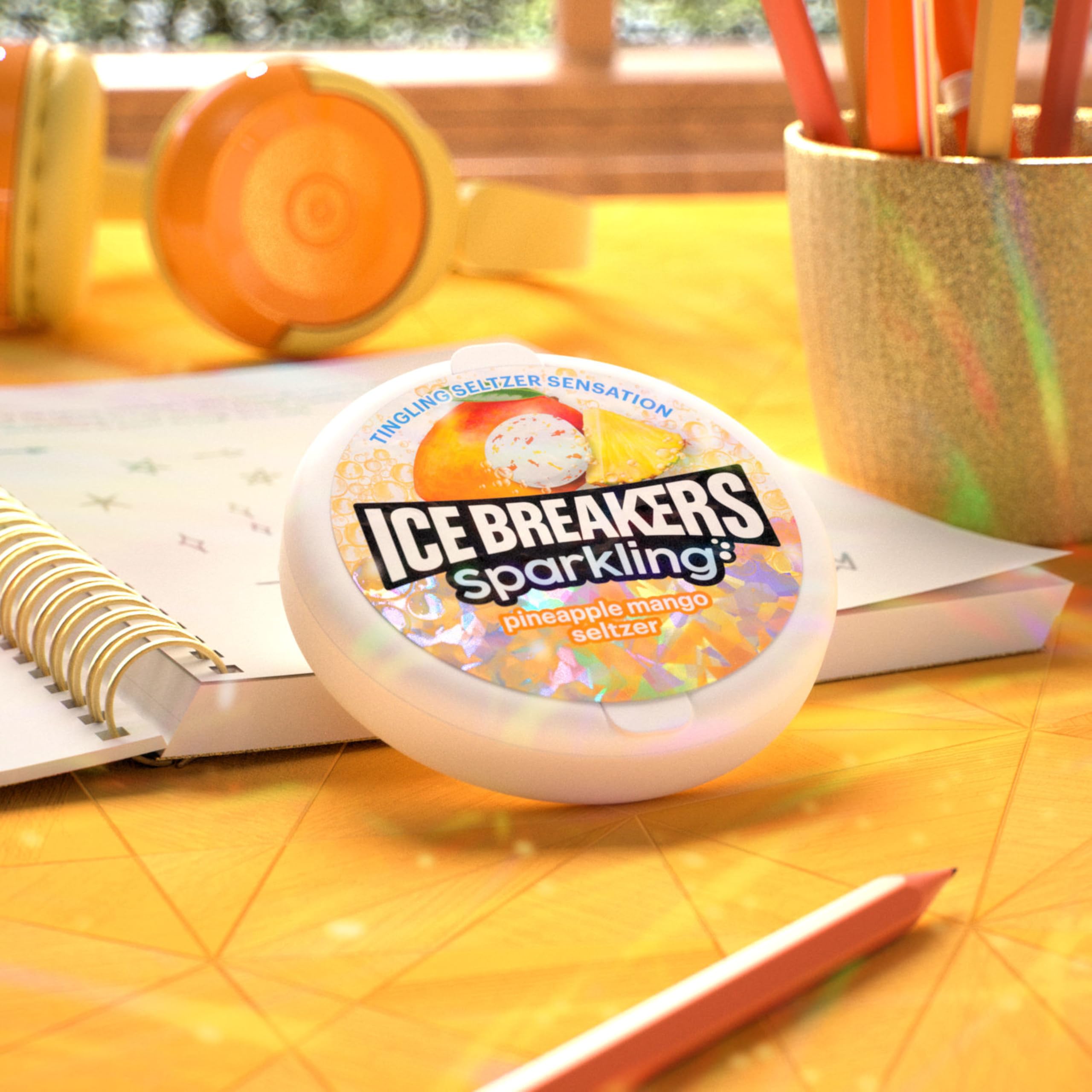 Ice Breakers tin tucked into a jeans pocket illustrating portability and instant refreshment