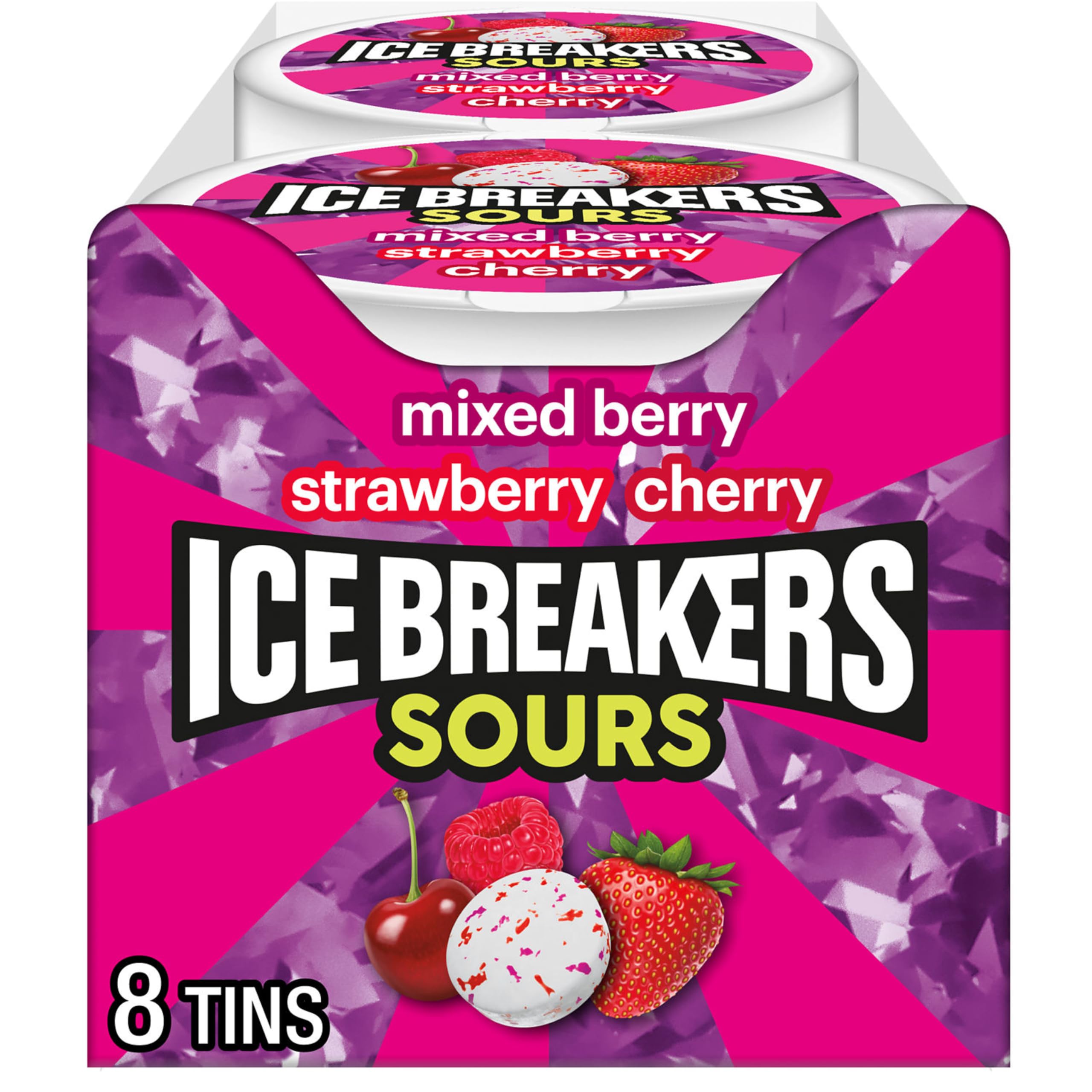 Ice Breakers front tin showing brand and bright fruit label for instant recognition