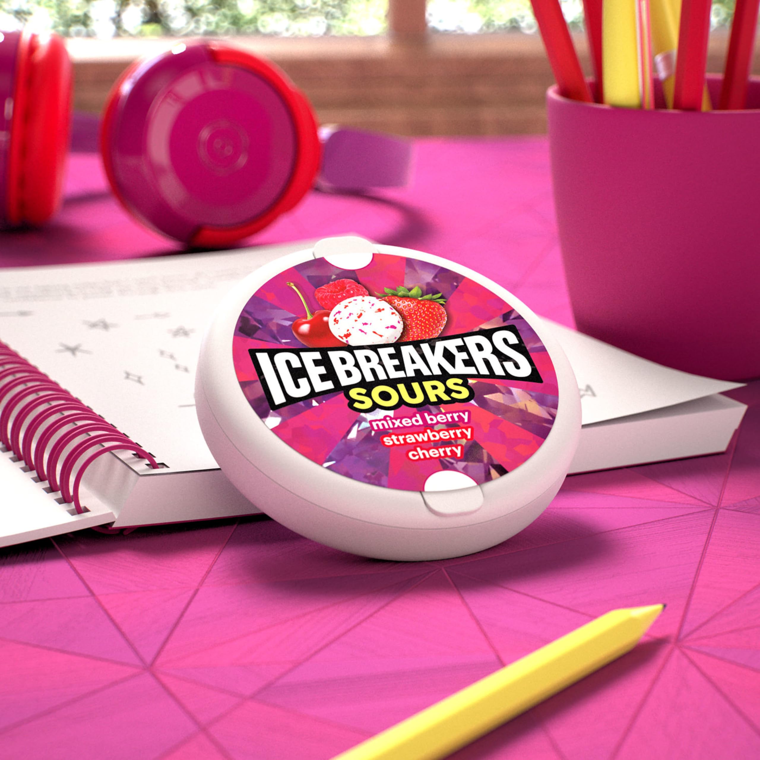 Ice Breakers open tin with assorted mints ready to take for portable freshness