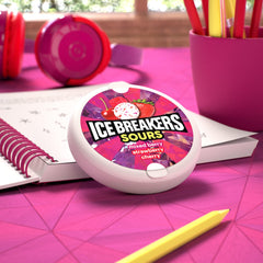 Ice Breakers open tin with assorted mints ready to take for portable freshness