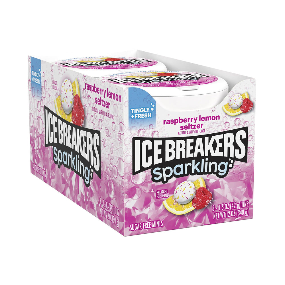 Ice Breakers tin front view showing compact resealable design and fresh flavor