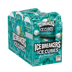 Ice Breakers bottle open with ice cube gum visible for quick on-the-go chewing
