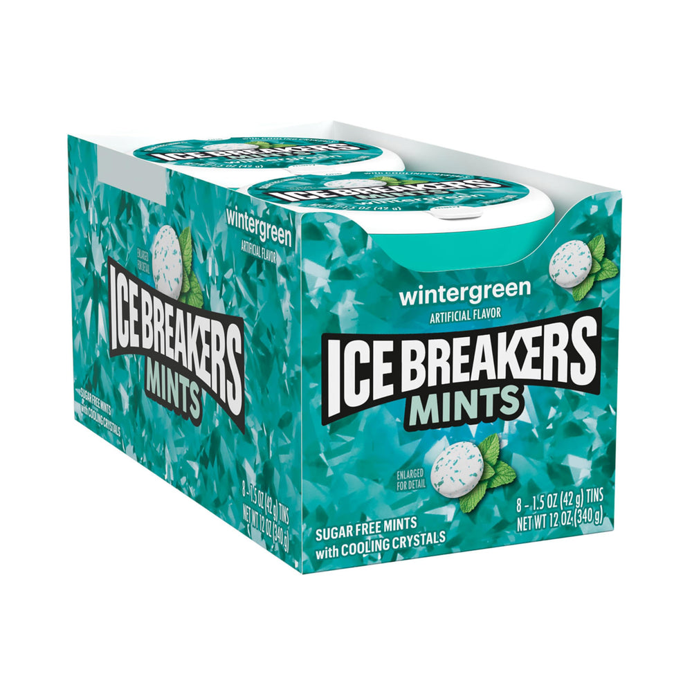 Ice Breakers open tin with visible mints ready to dispense for on-the-go use