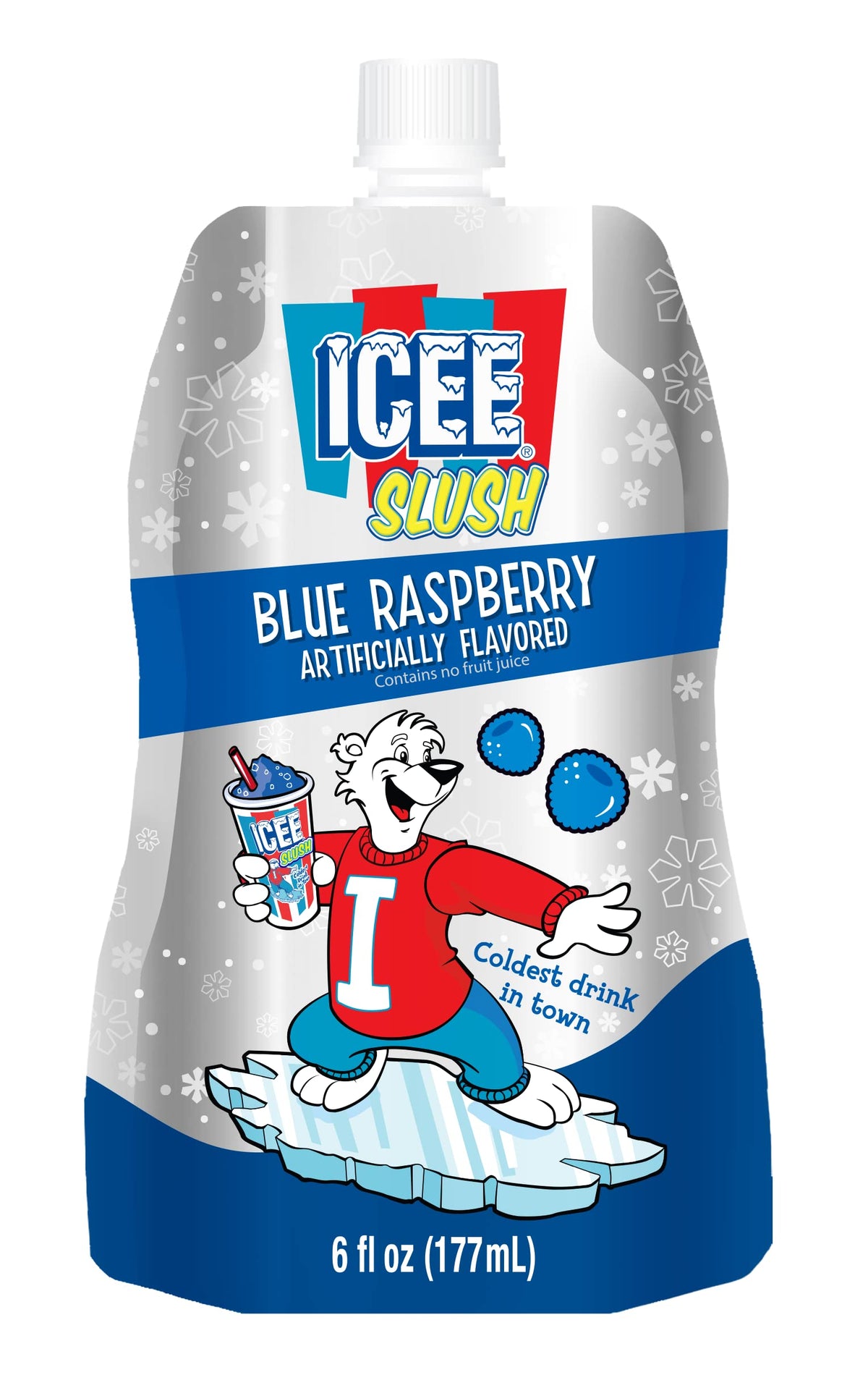 Icee front packaging showing blue raspberry pouch and quick-freeze convenience