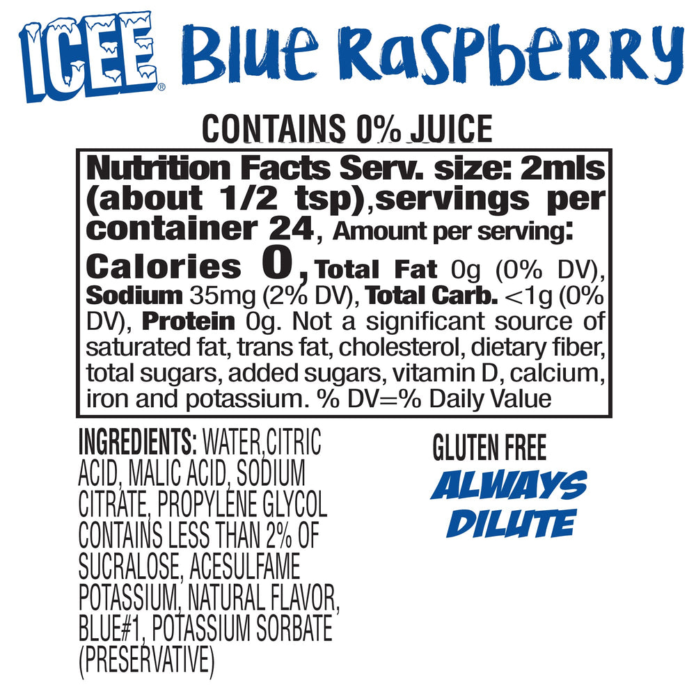 ICEE blue raspberry being poured into water illustrating instant mixing benefit
