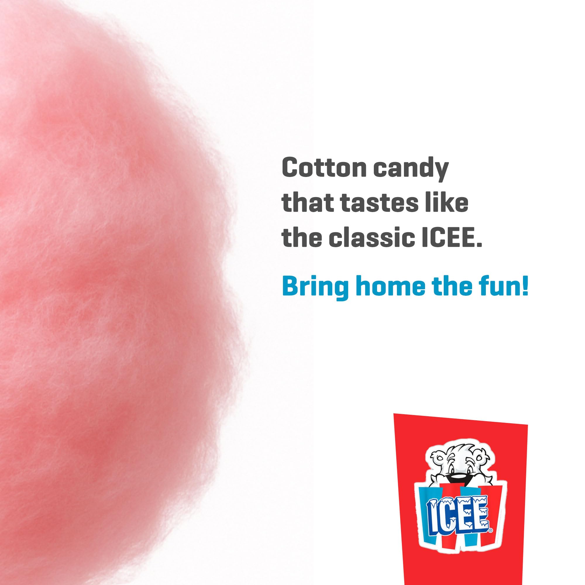 Icee cherry cotton candy open bucket with handle showing resealable lid for travel convenience