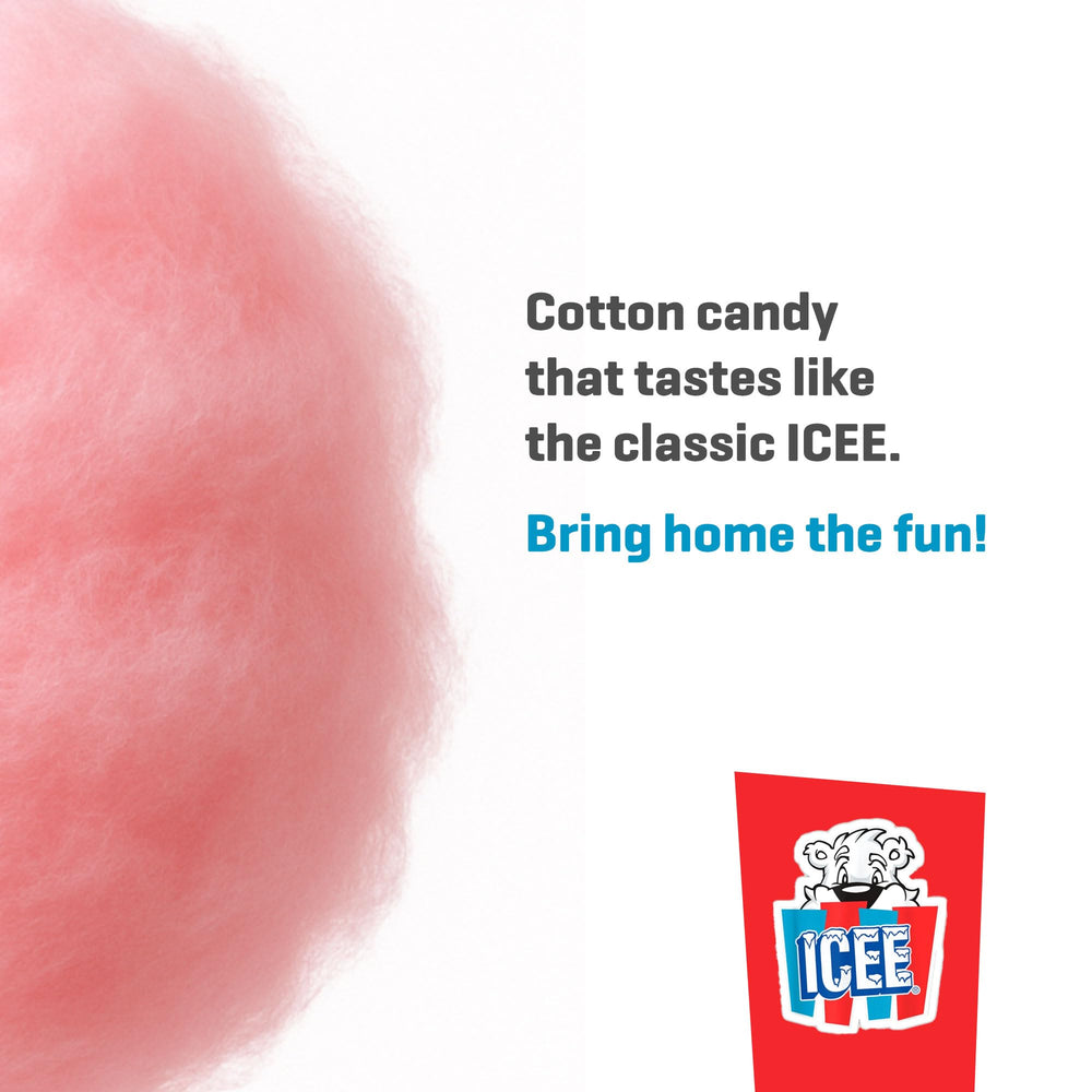 Icee cherry cotton candy open bucket with handle showing resealable lid for travel convenience