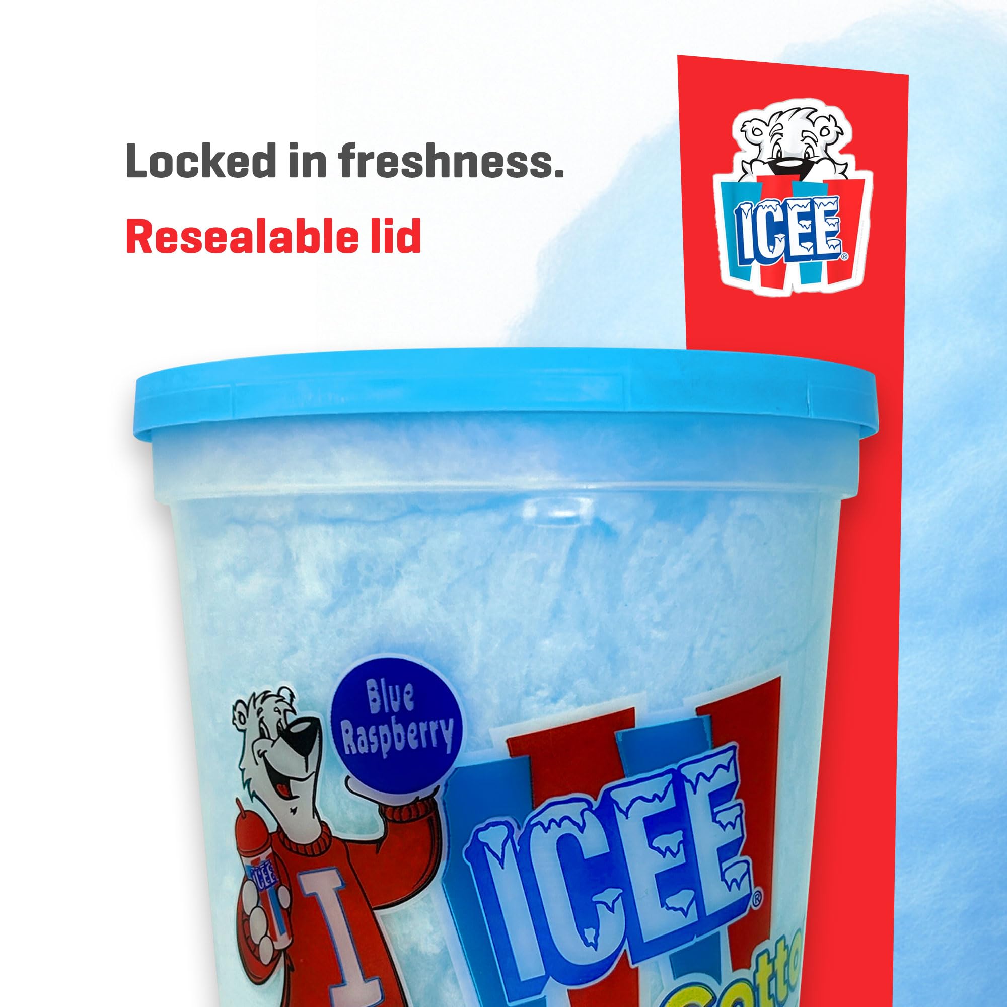 ICEE bucket side with handle demonstrating easy carrying and sharing