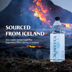 Icelandic Glacial bottle held in hand showing 500ml size and convenient portability