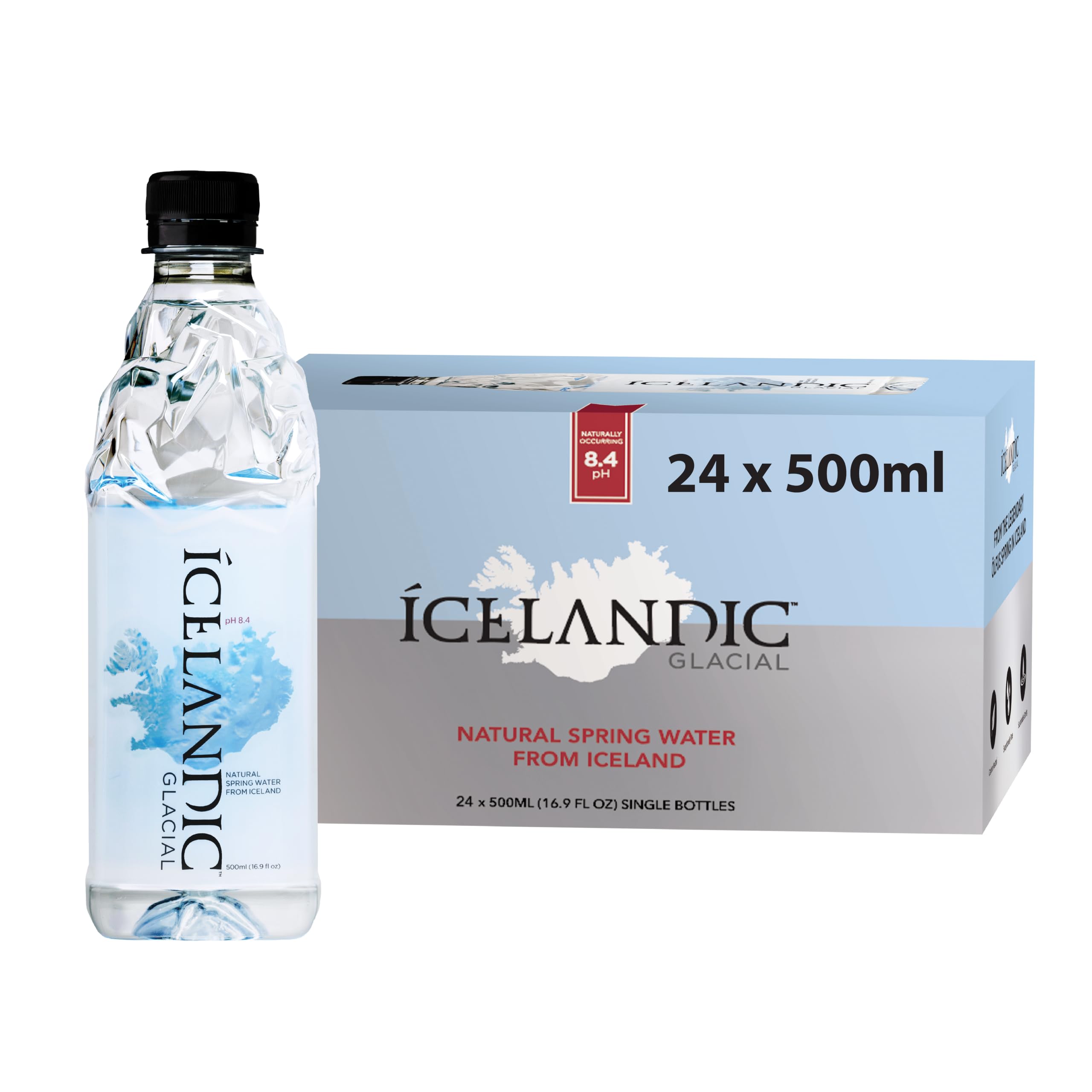 Icelandic Glacial front packaging showing clear bottle and label for recognizable branding and trust
