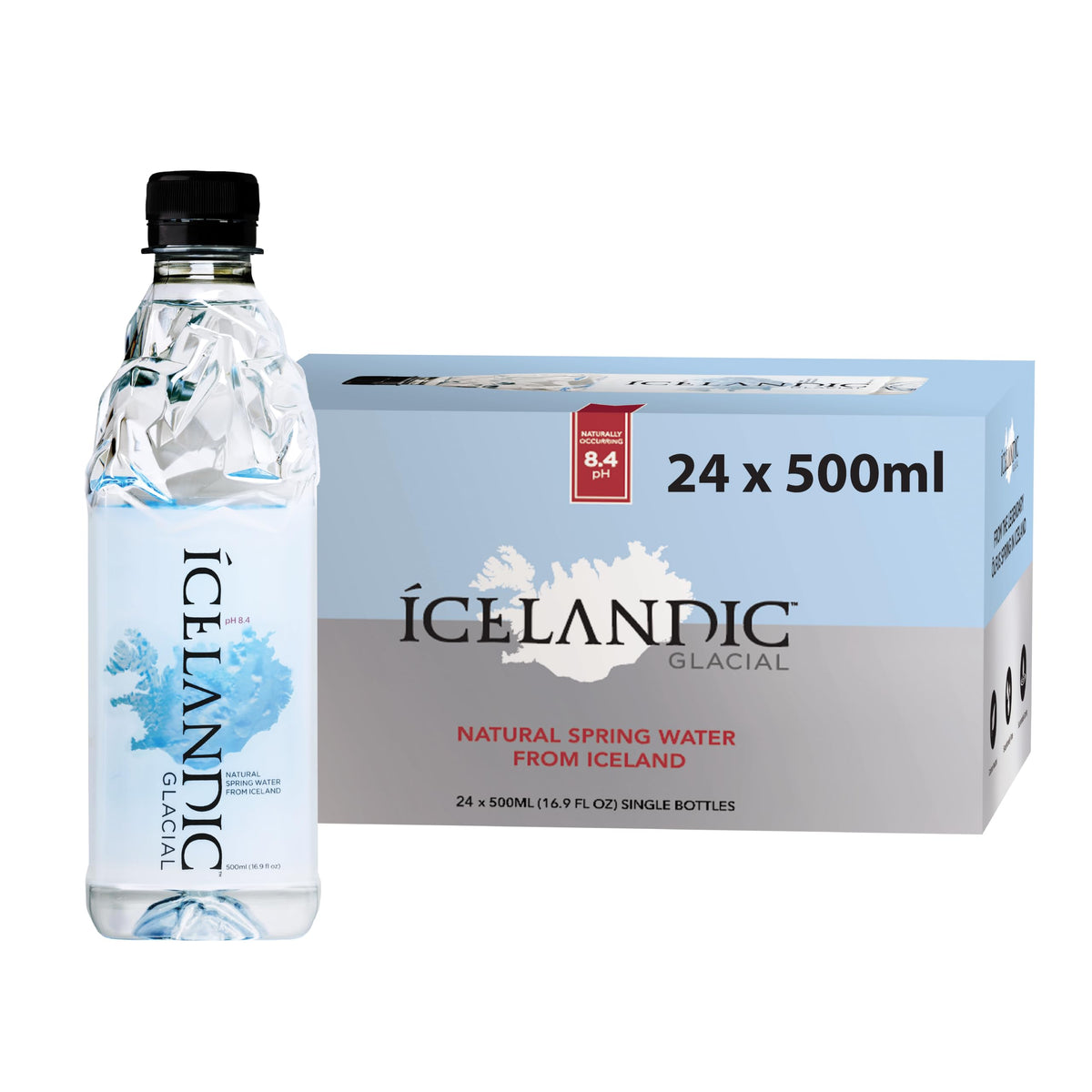 Icelandic Glacial front packaging showing clear bottle and label for recognizable branding and trust