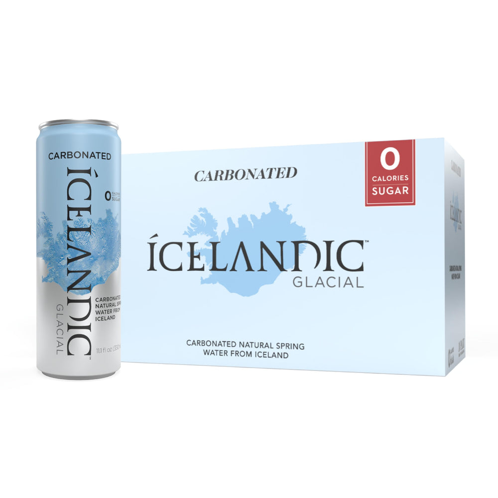 Icelandic Glacial front packaging can showing brand and can design, highlighting premium purity