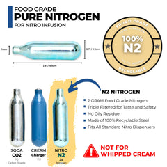 ICO row of 2g N2 cartridges demonstrating consistent size and reliable fill
