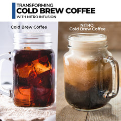 ICO nitro cold brew pouring with creamy foam created by N2 cartridges
