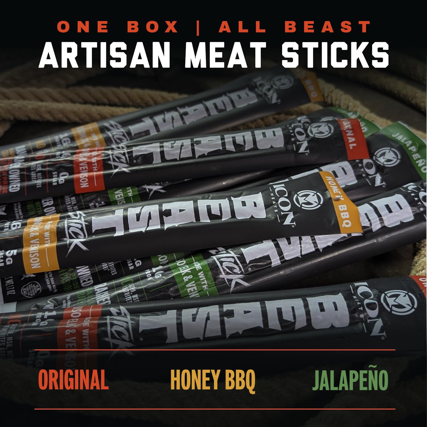 ICON Meats Original stick close-up showing meat texture and tender bite